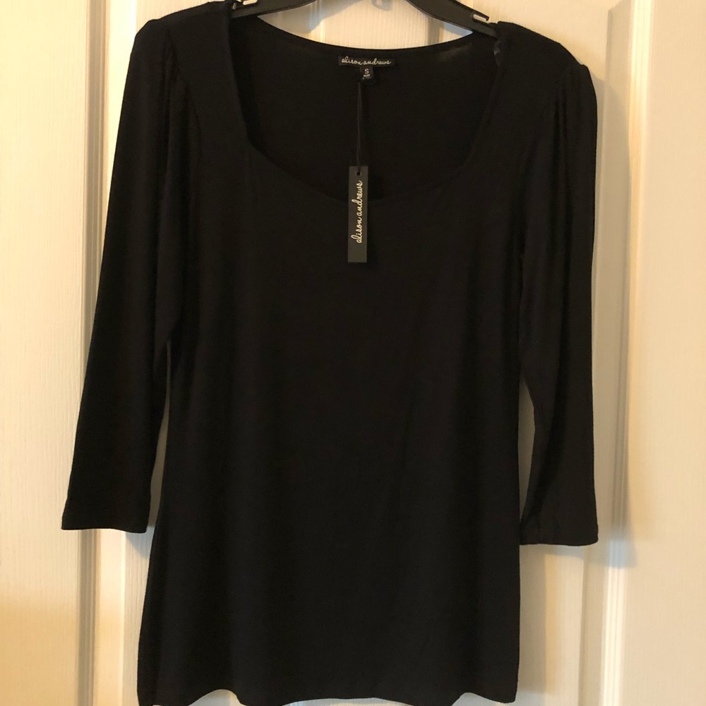 Alison Andrews 3/4 Sleeve Black Rayon Top with Tag Size Small